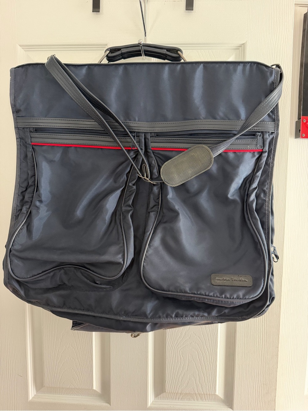 American Tourister Black Garment Bag with Red Zipper Accent